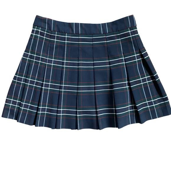 Sunday Best Pleated A Line Plaid Mini Skirt Sz 10 Navy Red Green Preppy - Picture 2 of 9